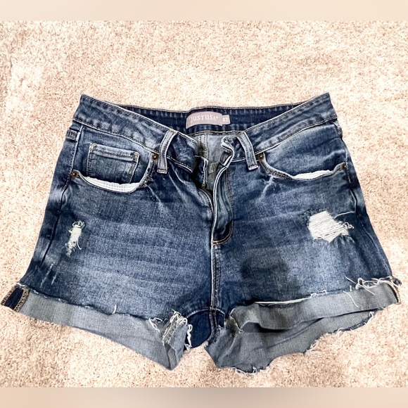 Just USA Pants - Just USA Distressed Dark Blue Jean Shorts